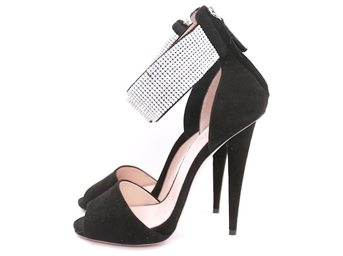 Giuseppe Zanotti crystal-cuff ankle strap heels Black Suede  ref.1072633