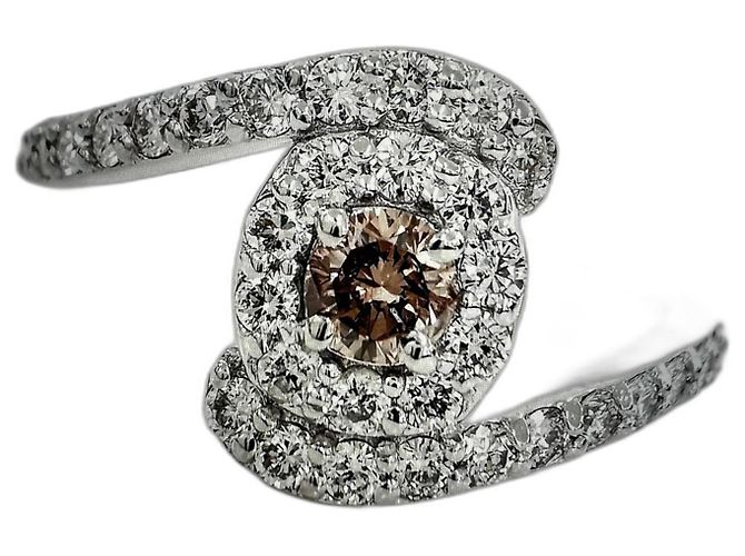 Autre Marque Rosa-brauner Diamantring Weiß