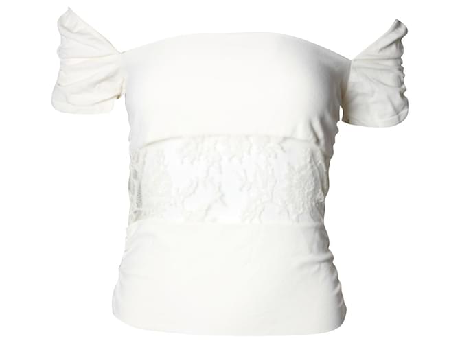 Valentino Garavani Valentino Lace Panel Off-Shoulder Top in White Viscose Cellulose fibre  ref.1072736