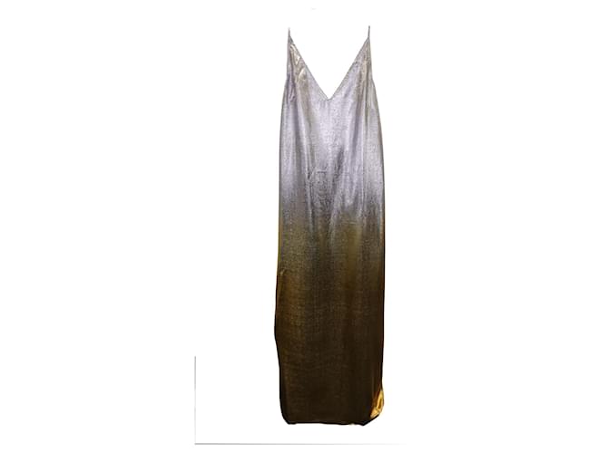 Vestido largo sin mangas metalizado de poliéster dorado de Dries Van Noten Metálico  ref.1072750