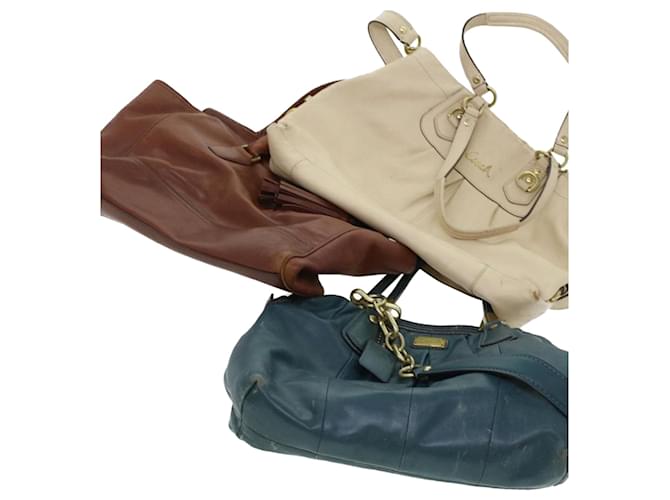 Coach Shoulder Bag Leather 3Set Beige Blue Brown Auth 44680  ref.1072780