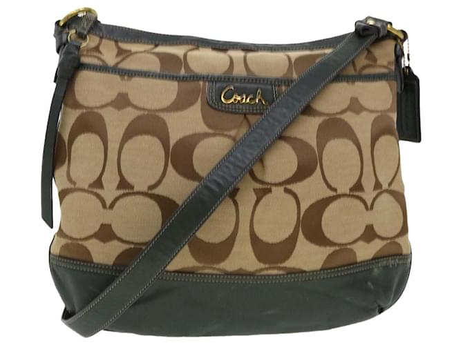 Coach Signature Shoulder Bag Canvas Leather Beige Khaki Brown Auth am4217 Cloth  ref.1072789