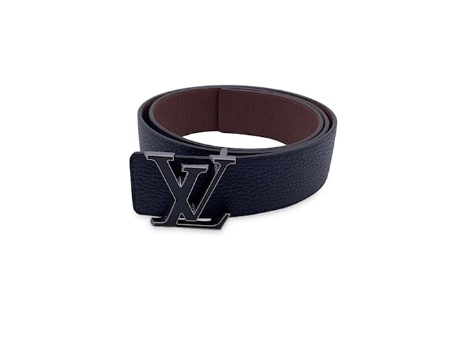 Louis Vuitton Cintura reversibile con fibbia inclinabile LV marrone blu 100/40 Pelle  ref.1072800