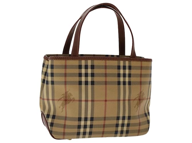 BURBERRY Nova Check Hand Bag PVC Leather Beige Black Red Auth 50628 Brown Synthetic Leatherette  ref.1072803