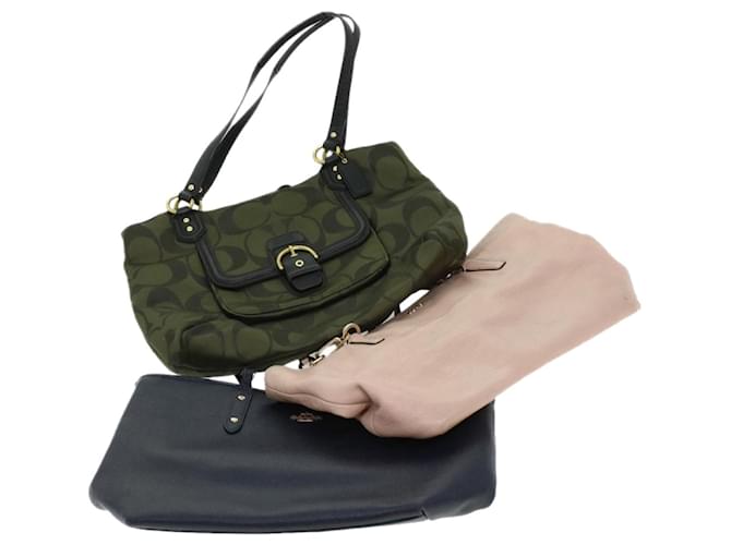 Coach Signature Shoulder Bag Canvas Leather 3Set Green Blue pink Auth 44691  ref.1072808