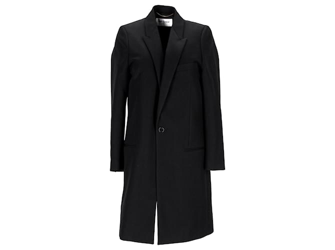 Abrigo de largo medio con botonadura sencilla de Saint Laurent en lana negra Negro  ref.1072818