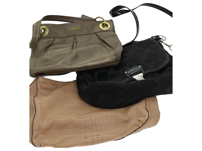 Coach Signature Shoulder Bag Canvas Leather 3Set Black Brown gray Auth 44682 Cloth  ref.1072857