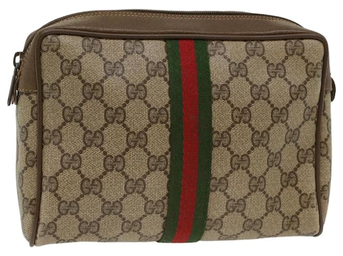GUCCI GG Canvas Web Sherry Line Clutch Bag Beige Red Green 89.01.012 Auth yk8202 Brown Cloth  ref.1072887