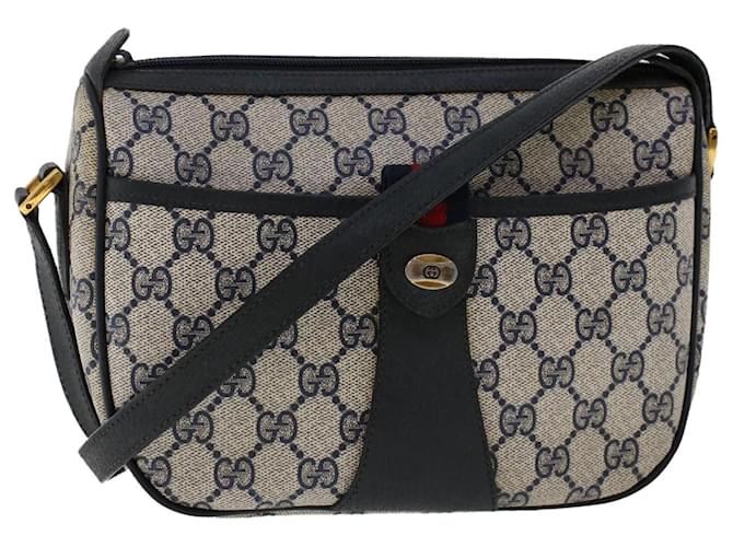 GUCCI GG Canvas Sherry Line Shoulder Bag PVC Leather Navy Red Auth 50566 Blue Synthetic Leatherette  ref.1072903