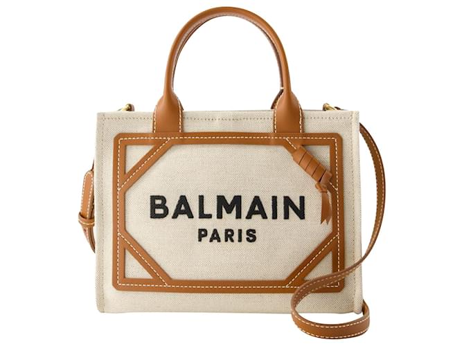 B-Army Small Shopper Bag - Balmain - Canvas - Beige Cloth  ref.1072948