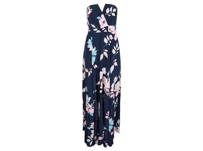 Yumi Kim Blaues, trägerloses Maxikleid aus Seide mit Blumenmuster