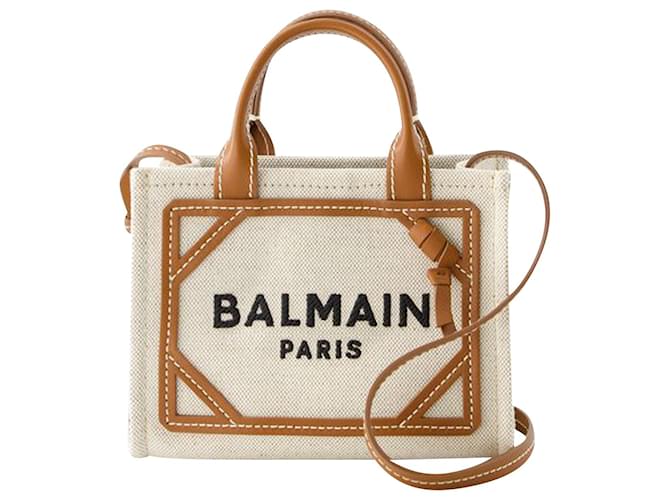 B-Army Mini Shopper Bag - Balmain - Canvas - Beige Cloth  ref.1073079