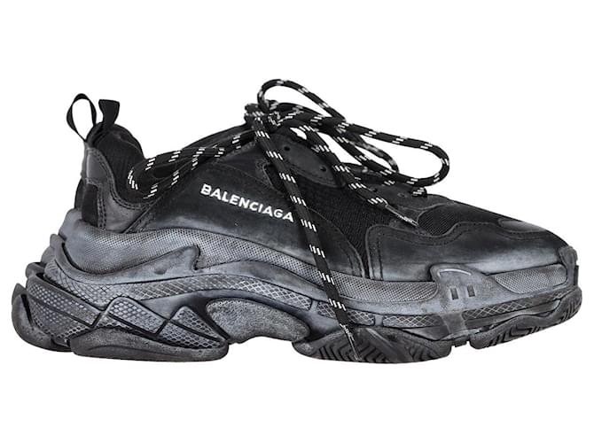 Balenciaga Distressed Triple S Sneakers in Black Polyester  ref.1073107