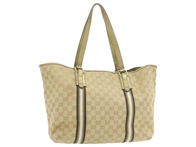 GUCCI Sherry Line GG Canvas Tote Bag Canvas Beige Gold Brown 139260 Auth am626g Cloth  ref.1073141
