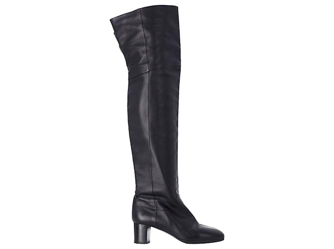 Hermès Over-The-Knee Heeled Boots in Black Leather  ref.1073200