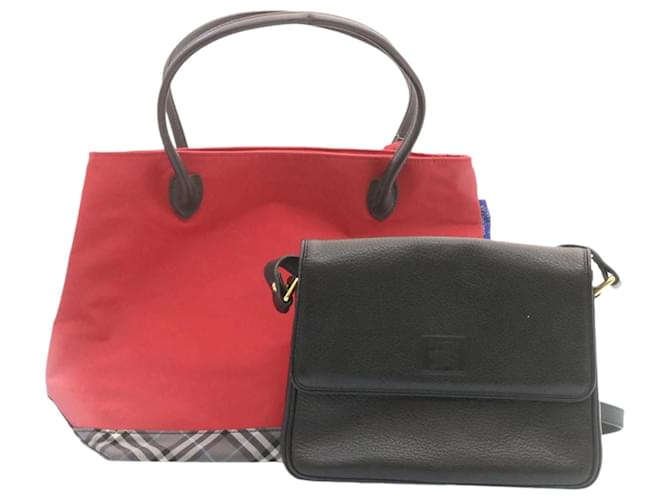 BURBERRY Shoulder Bag Nylon Leather 2Set Red Black Auth am1868g  ref.1073281