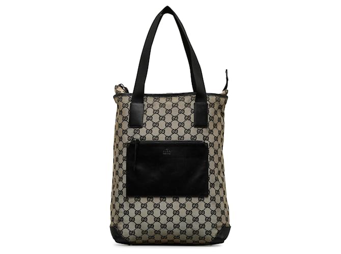 Gucci Brown GG Canvas Tote Bag Black Beige Leather Cloth Pony-style calfskin Cloth  ref.1073365