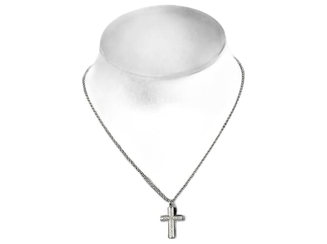 Bulgari Latin Cross Necklace Silvery White gold  ref.1073504