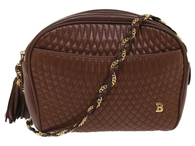 BALLY Quilted Chain Shoulder Bag Leather Brown Auth ep1276  ref.1073850