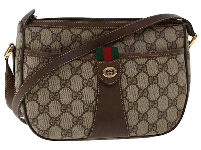 GUCCI GG Canvas Web Sherry Line Shoulder Bag PVC Leather Beige Red Auth ep1332 Brown Synthetic Leatherette  ref.1073877