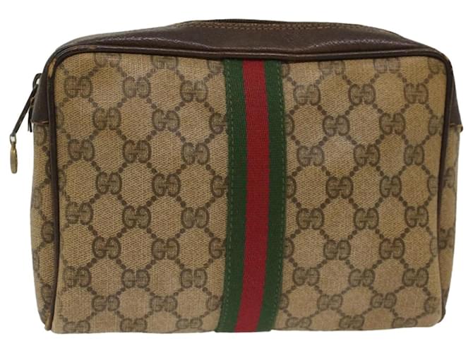 GUCCI GG Canvas Web Sherry Line Clutch Bag Beige Red 560143553 Auth th3861 Brown Cloth  ref.1073890