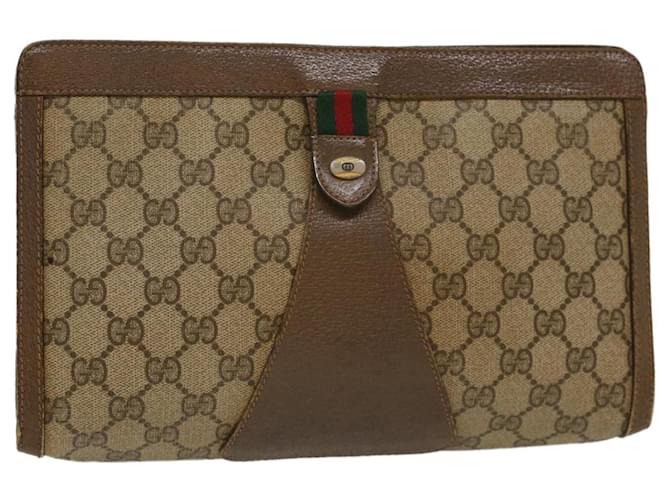 GUCCI GG Canvas Web Sherry Line Clutch Bag Beige Red 8901033 Auth th3866 Brown Cloth  ref.1073905