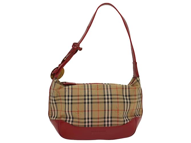 BURBERRY Nova Check Hand Bag Canvas Beige Red Auth 50197 Brown Cloth  ref.1073996