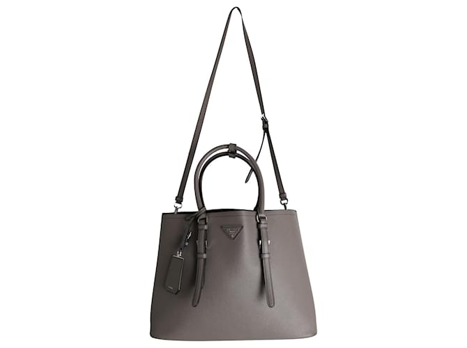 Prada Double Handle Tote Bag in Grey Saffiano Leather   ref.1074002