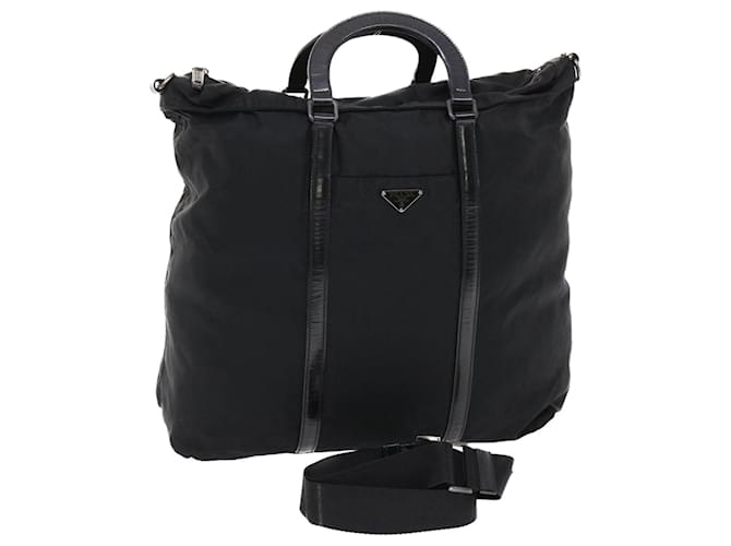 PRADA Hand Bag Leather Nylon 2way Black Auth tb830  ref.1074003
