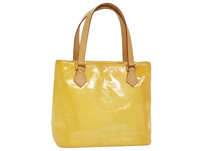 LOUIS VUITTON Monogram Vernis Houston Hand Bag Lime Yellow M91055 LV Auth 50669 Leather Patent leather  ref.1074028