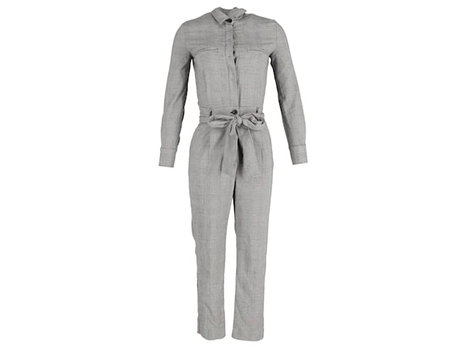 Iris & Ink Plaid Belted Jumpsuit in Grey Cotton  ref.1074087