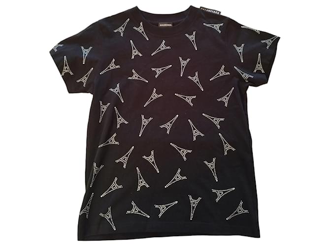 Balenciaga schwarzes Eiffelturm-T-Shirt aus Baumwolle  ref.1074220