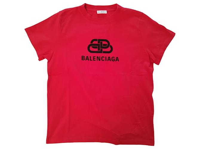 T-shirt Balenciaga en coton rouge logo BB  ref.1074221