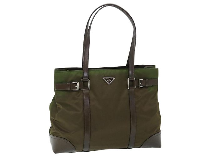 PRADA Bolsa de Ombro Nylon Couro Verde Auth ep1747