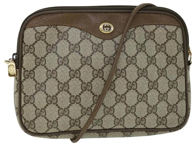 GUCCI GG Canvas Shoulder Bag PVC Leather Beige Auth bs8259  ref.1074657