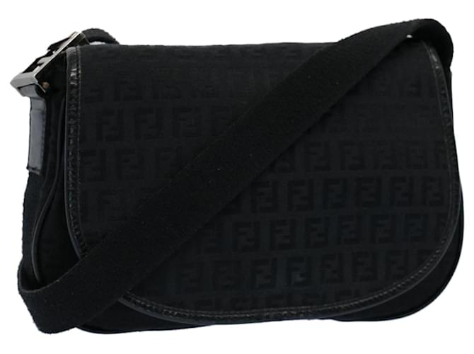 FENDI Zucchino Canvas Shoulder Bag Black Auth yk8645  ref.1074667