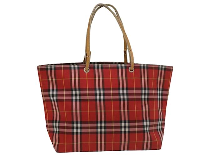 BURBERRY Nova Check Tote Bag Canvas Leather Red Black Auth bs8508 Cloth  ref.1074669
