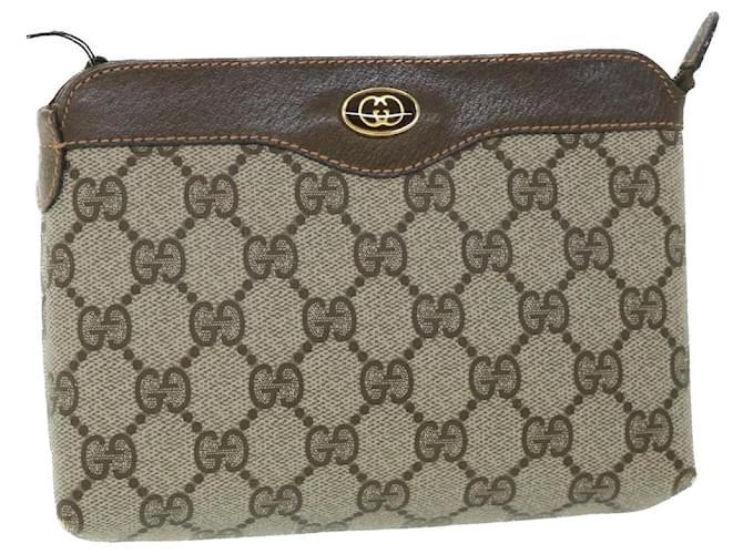 GUCCI GG Canvas Pouch PVC Leather Beige 89 01 020 Auth ac2194  ref.1074676