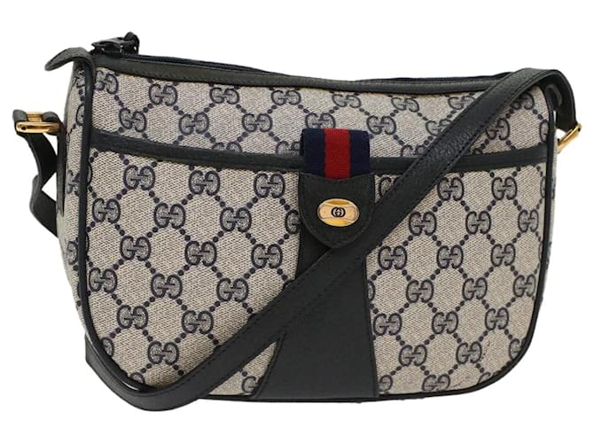 GUCCI GG Canvas Sherry Line Shoulder Bag Gray Red Navy 89.02.032 Auth yk8166 Grey Cloth  ref.1075063