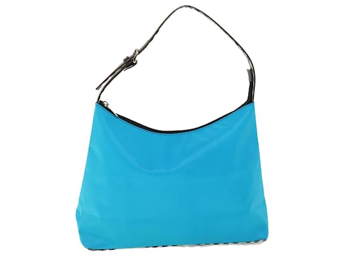 BURBERRY Nova Check Shoulder Bag Nylon Leather Light Blue Black Auth bs7356  ref.1075072