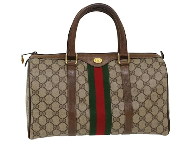 GUCCI GG Canvas Web Sherry Line Hand Bag Beige Red Green 012.3842.58 Auth ki3250 Brown Cloth  ref.1075073
