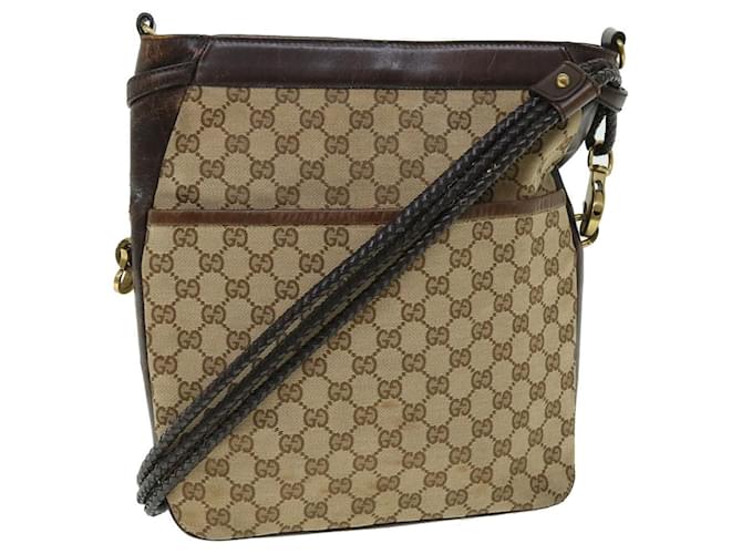 GUCCI GG Canvas Shoulder Bag Leather Beige 109097 2123 auth 51010 Brown Cloth  ref.1075078