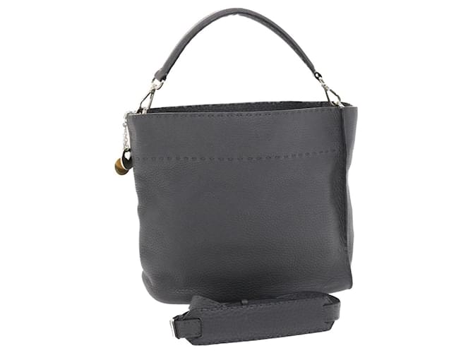 FENDI Selleria Anna Small Hand Bag Leather 2way Gray 8BT218 auth 50266 Grey  ref.1075080