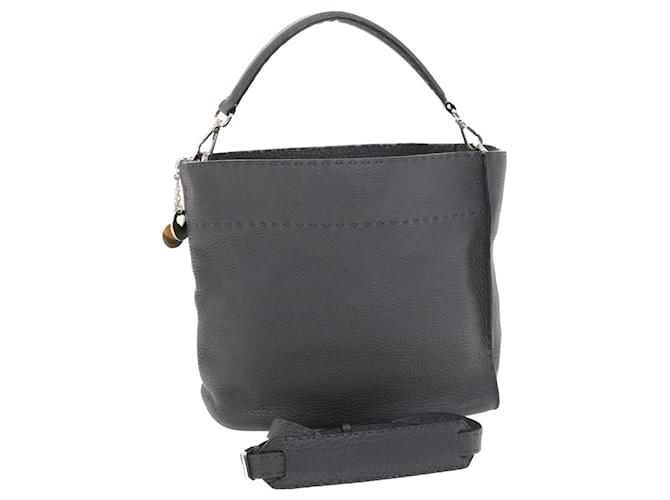 FENDI Selleria Anna Kleine Handtasche aus Leder 2Weg Grau 8BT218 Auth 50266  ref.1075080