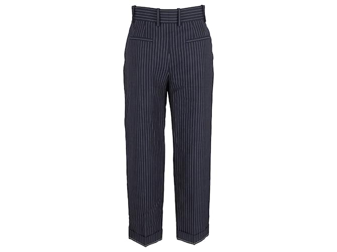 Pantalon cheville plissé à fines rayures Chloé en laine vierge bleu marine  ref.1075150