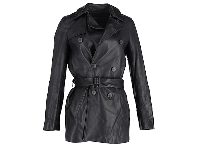 Nili Lotan Double-Breasted Trench Coat in Black Leather  ref.1075168