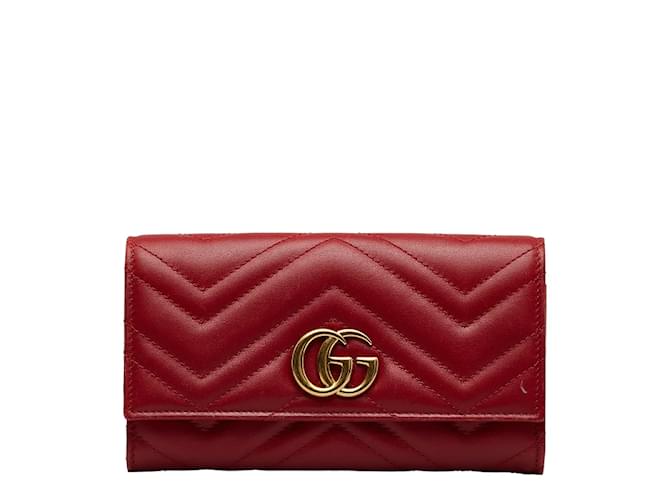 Gucci Portefeuille continental GG Marmont 443436 Cuir Rouge  ref.1075218