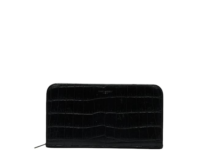 Yves Saint Laurent Embossed Leather Zip Around Wallet Leather Long Wallet 328558 in Good condition Black  ref.1075226
