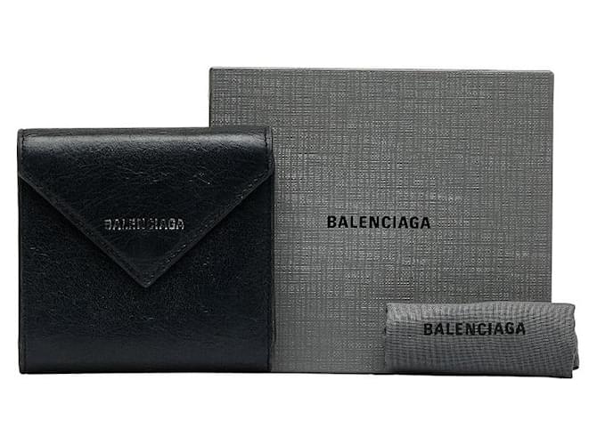 Balenciaga Leather Trifold Compact Wallet 637450 Black Pony-style calfskin  ref.1075307