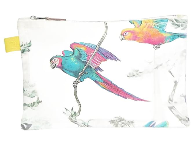 Hermès Bolsa com zíper estampada de papagaio multicolor Multicor Algodão  ref.1075346